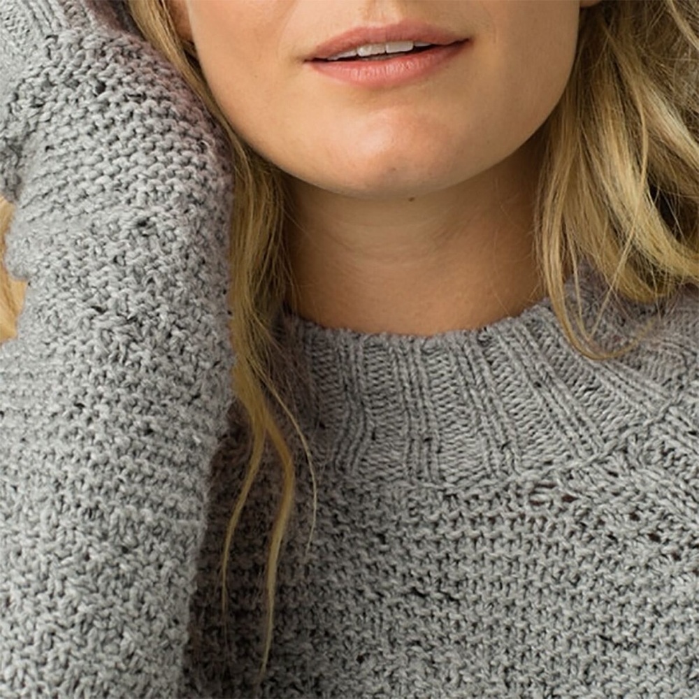 Prana Nemma Cotton Blend Mock Neck Sweater Heather Gray Chunky Knit Size Large - Picture 2 of 9